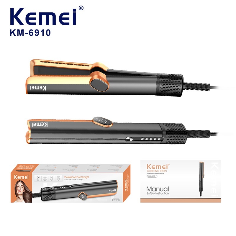 Η Kemei KM-6910 είναι μια σύγχρονη επαγγελματική ισιωτική μαλλιών που συνδυάζει θερμαινόμενες κεραμικές πλάκες με ενσωματωμένη ροή αέρα