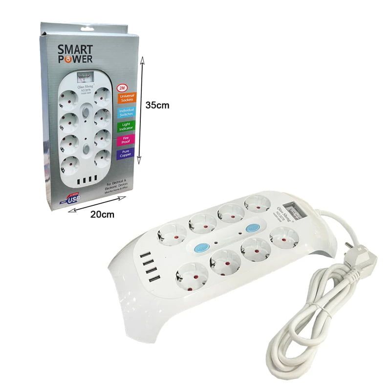 Qiao Sheng Πολύμπριζο 8 Θέσεων 10Α/250V-2500W 2m NO:3278 - Smart power 8 power socket 290027 - Image 4