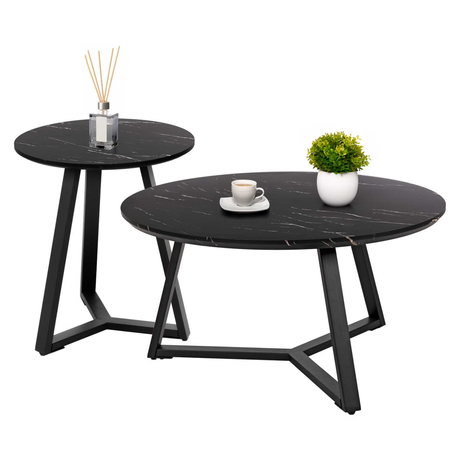 ΣΕΤ 2ΤΜΧ ΤΡΑΠΕΖΙΑ ΣΑΛΟΝΙΟΥ FB921090 MDF ΜΑΥΡΟ ΜΑΡΜΑΡΟ Φ80εκ & Φ45εκ