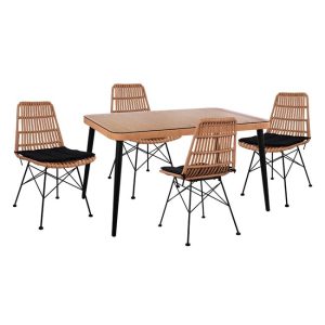 ΣΕΤ 5ΤΜΧ WICKER ΜΕ ΤΡΑΠΕΖΙ 140X80Χ78Υ ΜΠΕΖ & ΜΑΥΡΟ ΧΡΩΜΑ FB910491