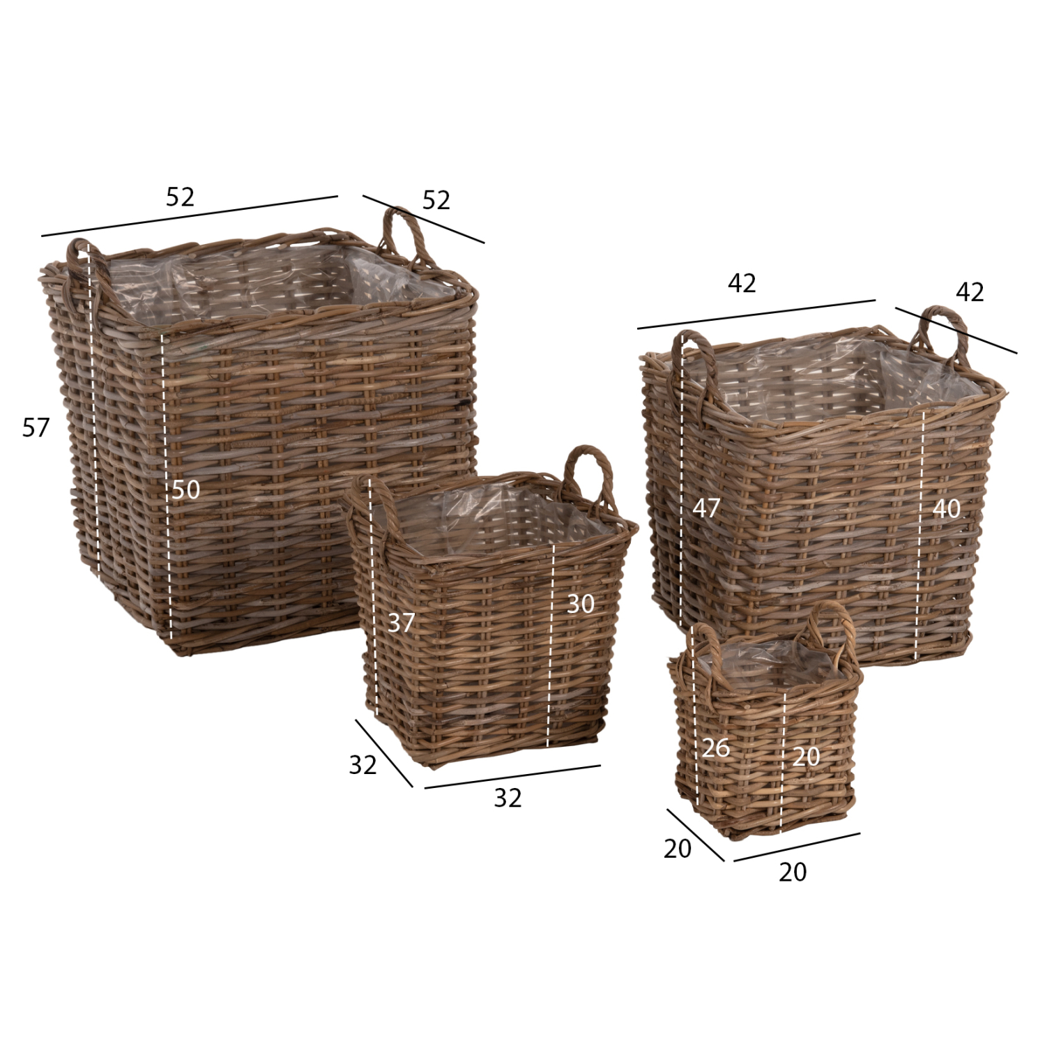 ΣΕΤ ΔΙΑΚΟΣΜΗΤΙΚΑ ΚΑΛΑΘΙΑ FB99657 4ΤΜΧ ΑΠΟ KUBU RATTAN ΣΕ ΓΚΡΙ 52x52x50-57Υεκ. - Image 2