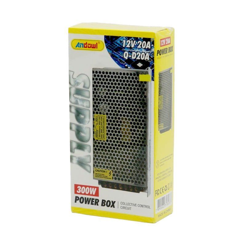 Τροφοδοτικό LED της Andowl με τάση εξόδου 12V DC. Η κατάλληλη ισχύς τροφοδοσίας για μια ταινία LED υπολογίζεται πολλαπλασιάζοντας την κατανάλωση της σε Watt ανά μέτρο με το μήκος της. Προτείνεται όμως να προμηθευτείτε τροφοδοτικό το οποίο να υποστηρίζει 20% επιπλέον της απαιτούμενης ενέργειας