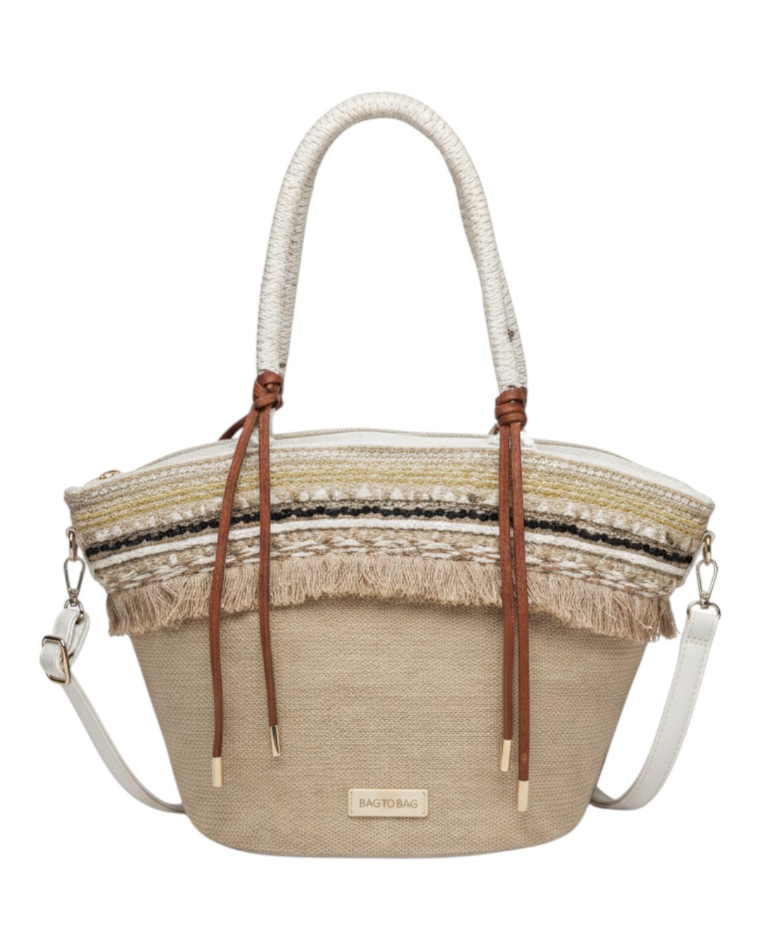 Boho Τσάντα Χειρός & Ώμου με Κρόσσια A8012 - Μπέζ BAG TO BAG - Image 2