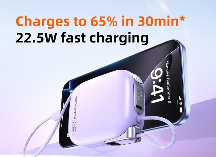 Powerbank - 2in1 - Type-C & Lightning - MH-135 - 10.000mah - 22.5W - AWEI - 027540 - Black - Image 2