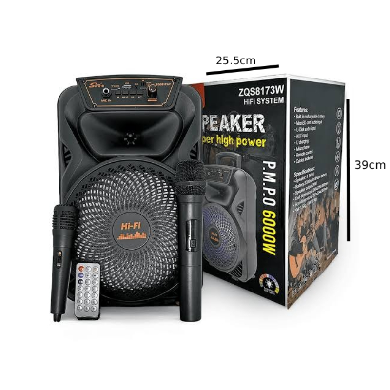 SING-E Φορητό Bluetooth Ηχείο Karaoke 8" με 2 Ασύρματα Μικρόφωνα & Τηλεχειριστήριο ZQS8173W - Portable Bluetooth Karaoke Speaker with 2 Wireless Microphones & Remote Control 079110 - Image 2
