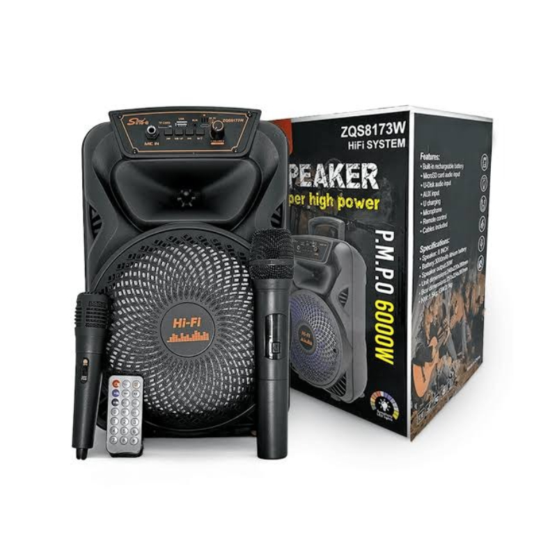 SING-E Φορητό Bluetooth Ηχείο Karaoke 8" με 2 Ασύρματα Μικρόφωνα & Τηλεχειριστήριο ZQS8173W - Portable Bluetooth Karaoke Speaker with 2 Wireless Microphones & Remote Control 079110