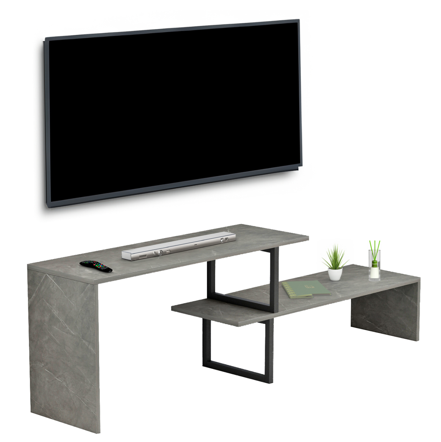 ΕΠΙΠΛΟ ΤΗΛΕΟΡΑΣΗΣ ΕΠΕΚΤ. FB98892.11 ΜΕΛΑΜΙΝΗ GREY STONE TEXTURE 160x30x45Υεκ.