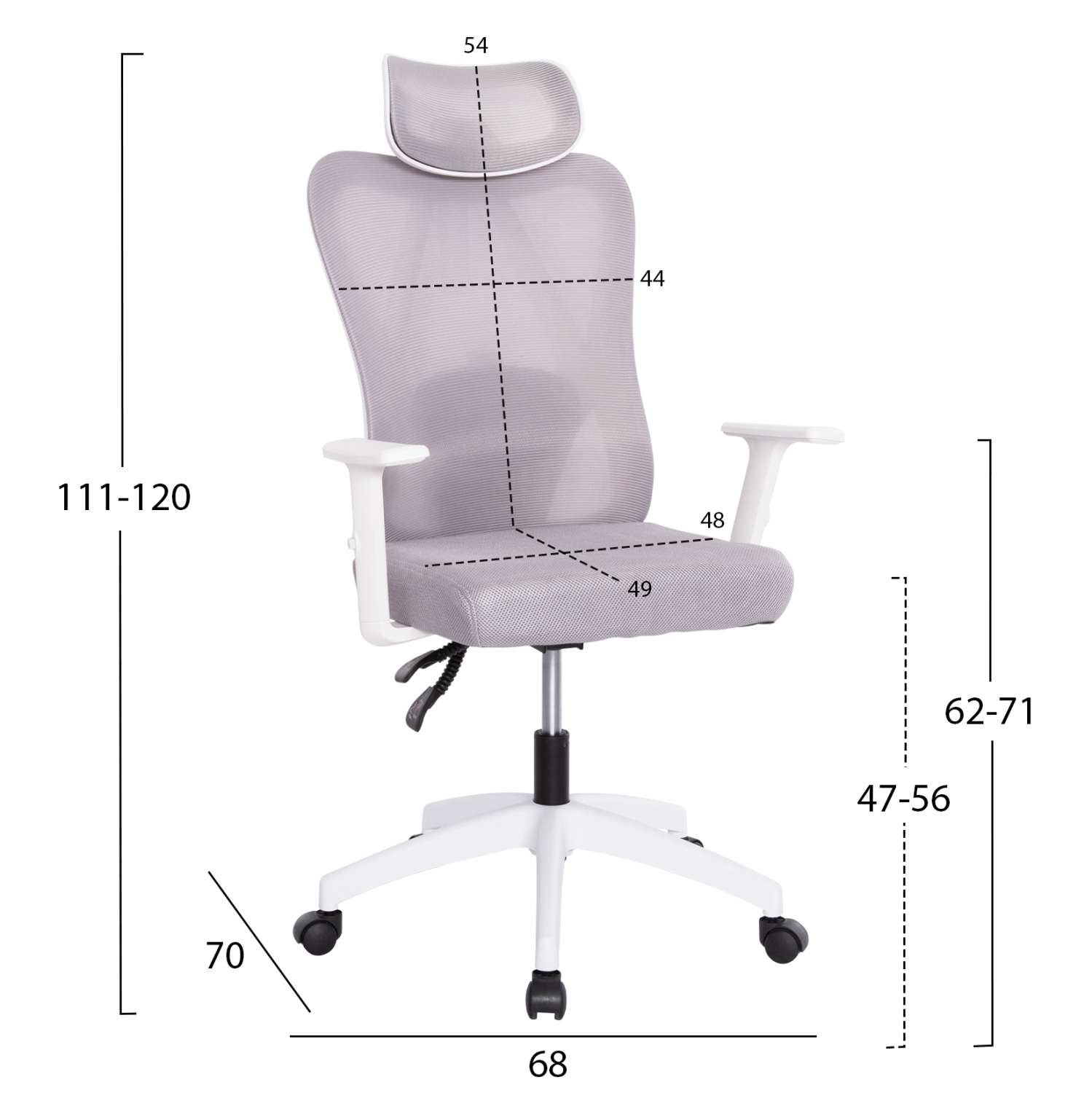 ΚΑΡΕΚΛΑ ΓΡΑΦΕΙΟΥ FB91195.02 ΓΚΡΙ MESH-PP ΒΑΣΗ-ΣΚΕΛΕΤΟΣ ΛΕΥΚΟΣ 68x70x136Υεκ. - Image 2