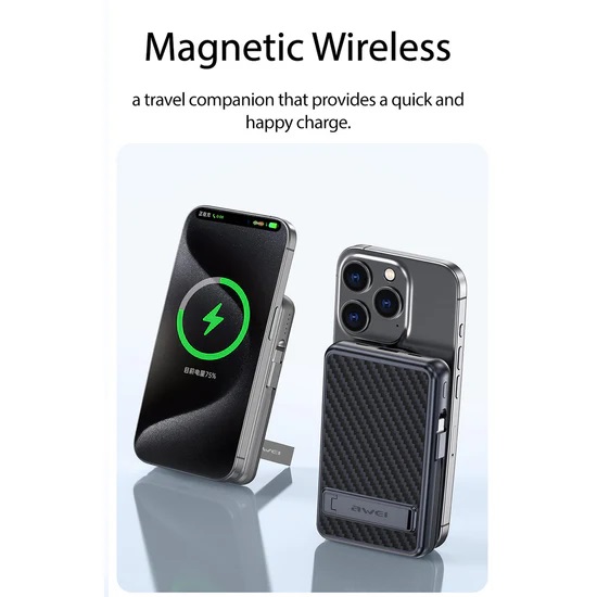 Μαγνητικό Powerbank ασύρματης φόρτισης με 2 καλώδια - PA-25 - 10.000mah - 22.5W - AWEI - 023726 - Image 5