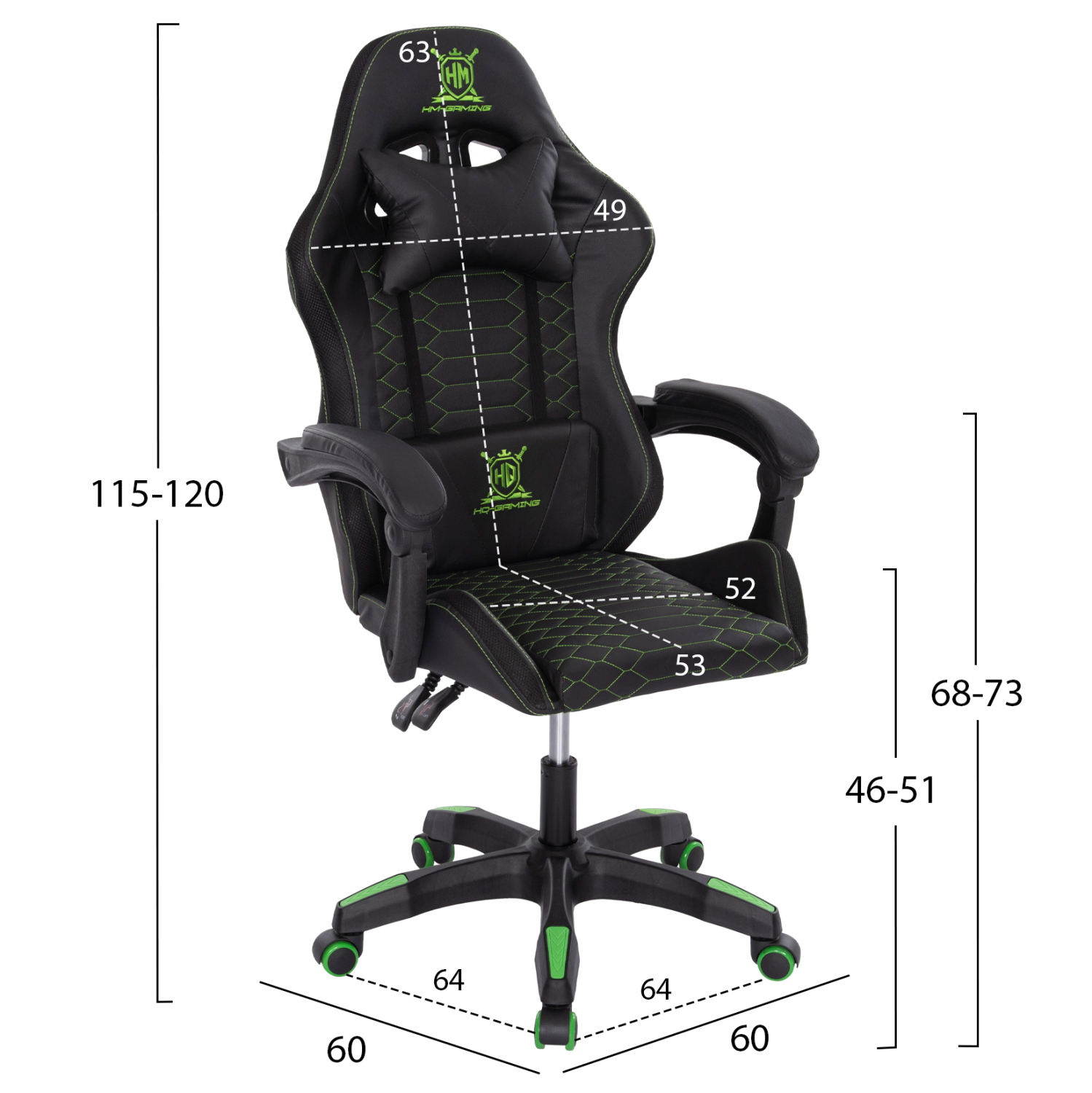 ΠΟΛΥΘΡΟΝΑ GAMING FB91204 ΜΑΥΡΟ-ΠΡΑΣΙΝΟ PVC 60x60x120Υεκ. - Image 2