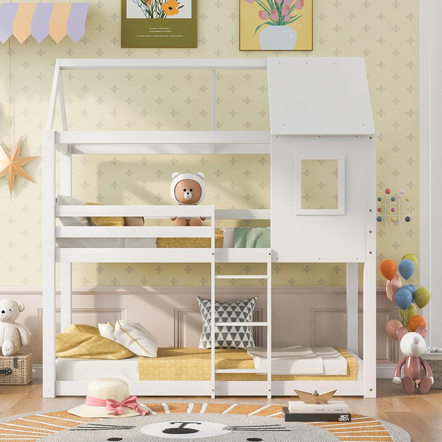ΠΑΙΔΙΚΗ ΚΟΥΚΕΤΑ ΣΠΙΤΑΚΙ τ.MONTESSORI FB9705.03 ΞΥΛΟ ΠΕΥΚΟΥ ΣΕ ΛΕΥΚΟ-ΣΤΡΩΜΑΤΑ 190x90εκ - Image 3