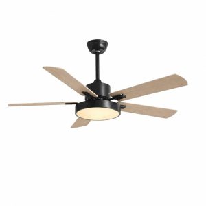 <h3>Αυτός ο μαύρος ανεμιστήρας οροφής 48CM LED διαθέτει 5 ξύλινα πτερύγια και ένα ενσωματωμένο φωτιστικό . Το μοντέλο προσφέρει διπλή λειτουργία