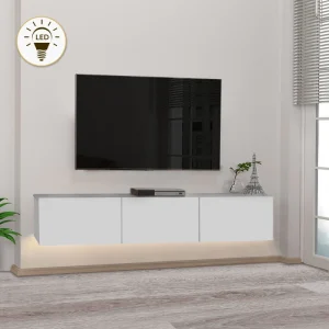 Έπιπλο τηλεόρασης επιτοίχιο Damla Megapap με LED χρώμα λευκό 180x29,5x29,5εκ.