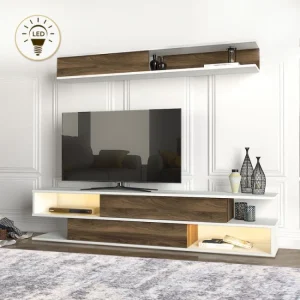 Σύνθεση τηλεόρασης Manet Megapap με LED χρώμα λευκό - καρυδί 180x29,5x39εκ.