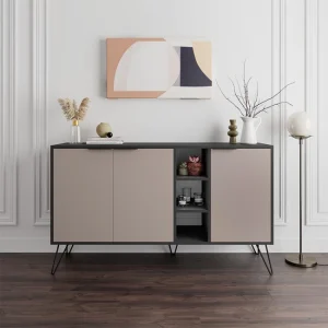 Μπουφές Clara Megapap χρώμα ανθρακί - ανοιχτή μόκα 142x35,6x83εκ.