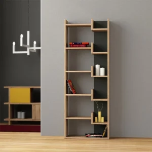 Βιβλιοθήκη Oppa Megapap χρώμα sapphire oak/ανθρακί 60x22x162εκ.