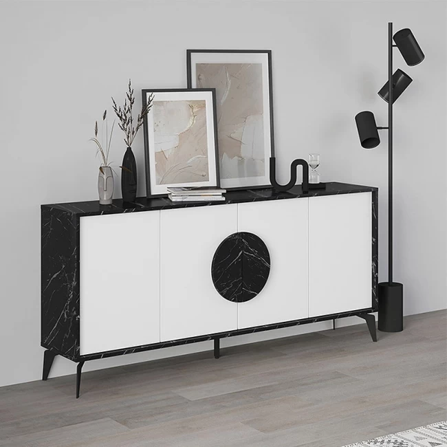 Μπουφές Gora Megapap χρώμα μαύρο εφέ μαρμάρου - λευκό 180x35,6x82εκ.