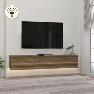 Έπιπλο τηλεόρασης επιτοίχιο Damla Megapap με LED χρώμα καρυδί 180x29,5x29,5εκ.