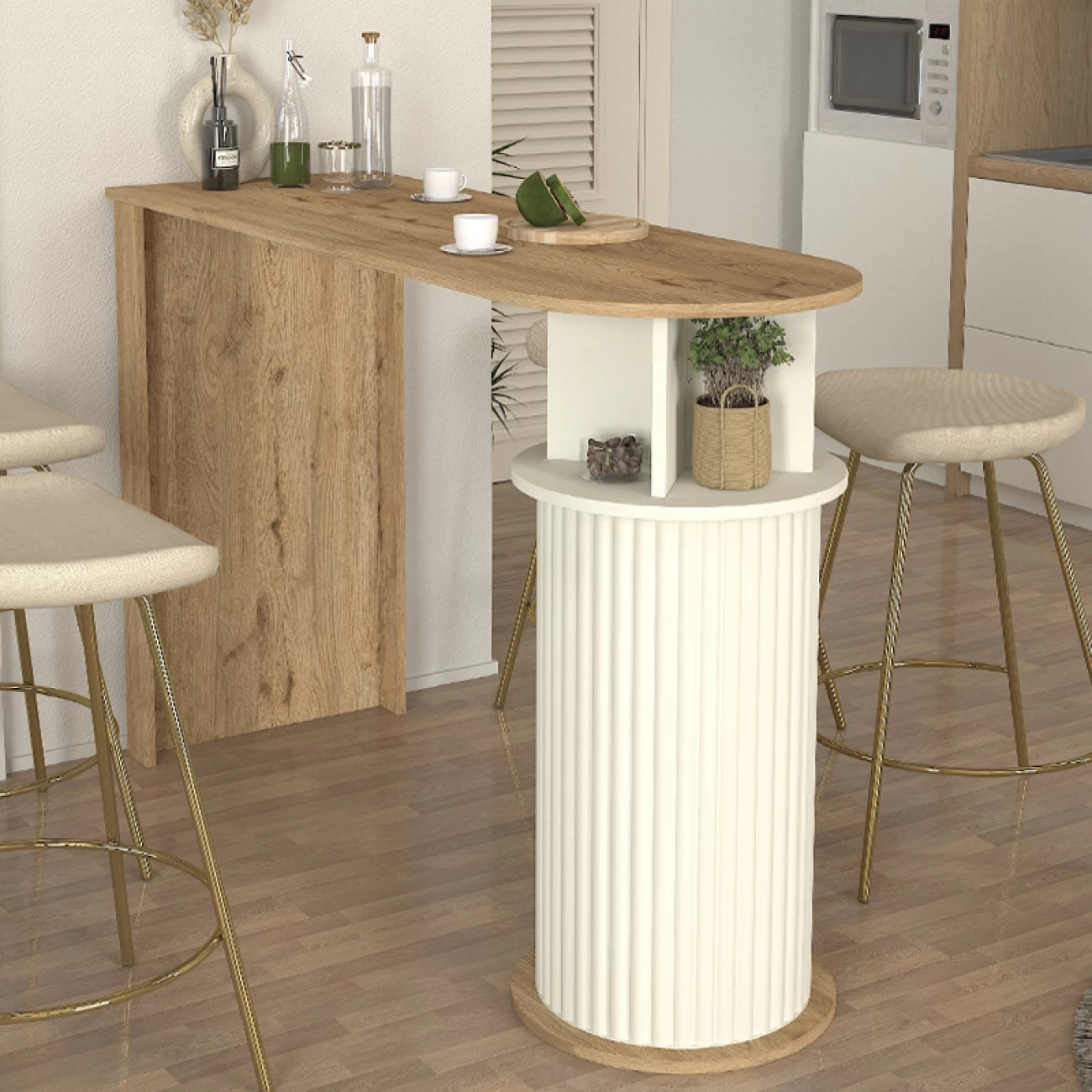 Τραπέζι μπαρ Bohema Megapap χρώμα sepet oak - ivory 150x51,6x101,8εκ.