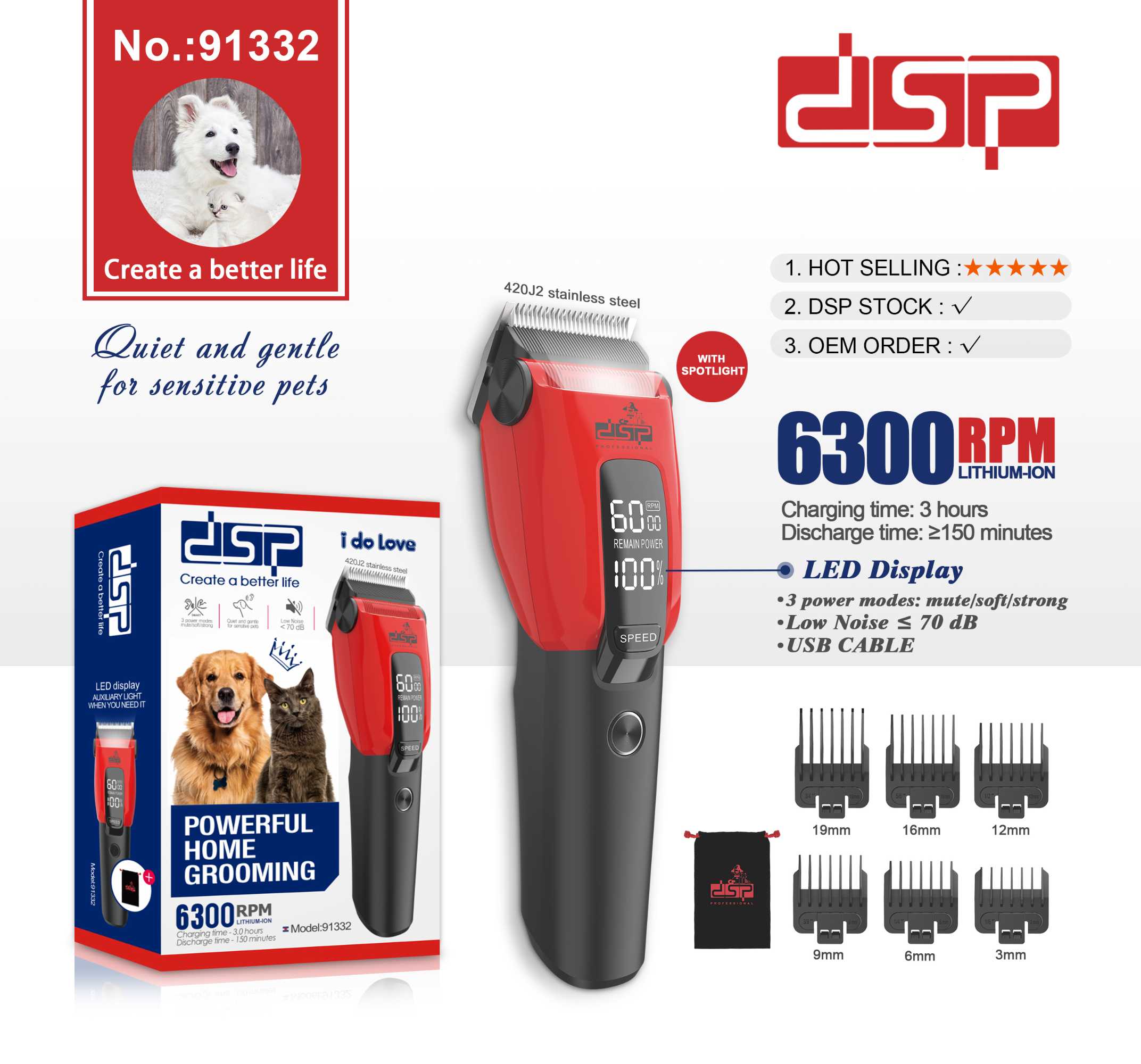 Κουρευτική μηχανή κατοικιδίων - 91332 - DSP - 617161 - Image 3