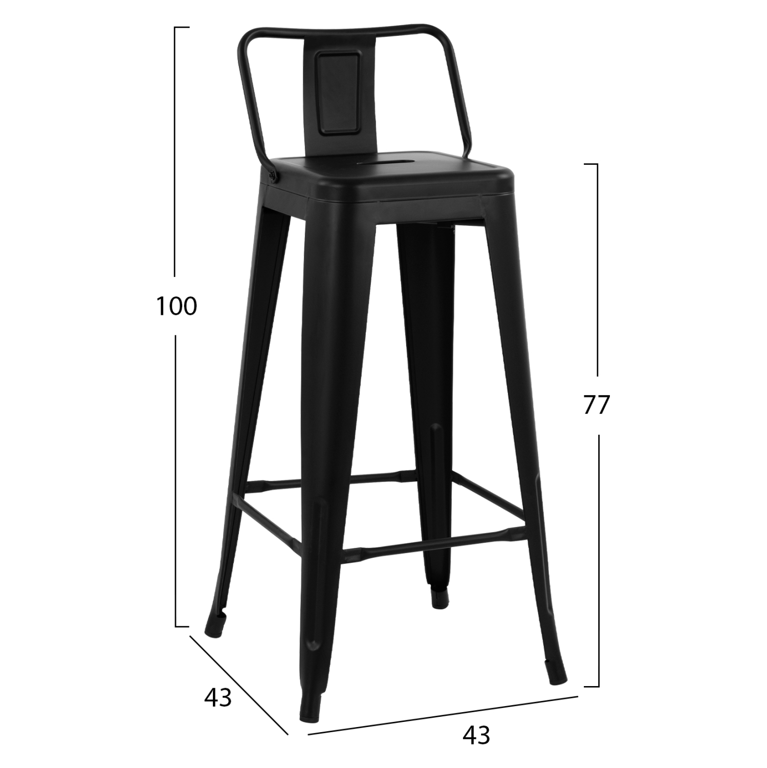 ΣΚΑΜΠΟ BAR ME ΠΛΑΤΗ ΜΕΤΑΛΛΙΚΟ FB98643.42 ΜΑΥΡΟ ΜΑΤ 42x42x100Υεκ. - Image 2